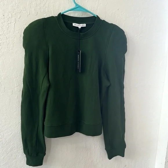 Rebecca Minkoff Green Jade Sculpted Sweatshirt Army Small - Picture 2 of 3